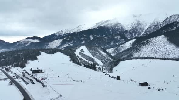 Aerial view of the ski resort in the village of Zdiar in Slovakia alt