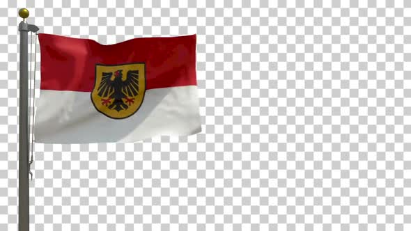 Dortmund City Flag (Germany) on Flagpole with Alpha Channel - 4K alt