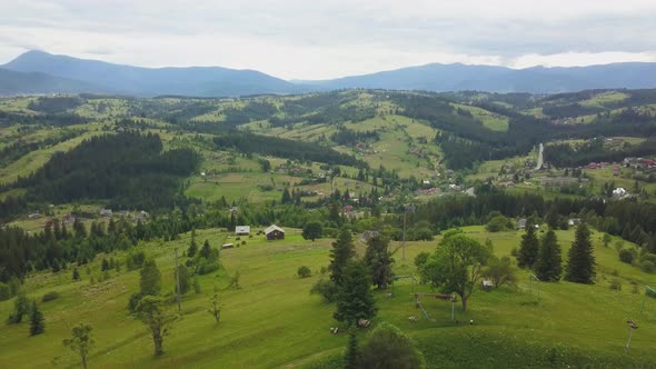 Drone flight over the Ukrainian Carpathians in summer. Fascinating landscapes in the mountains. Immo
