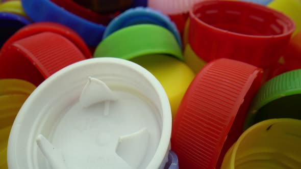 Used Plastic Bottle Caps Closeup