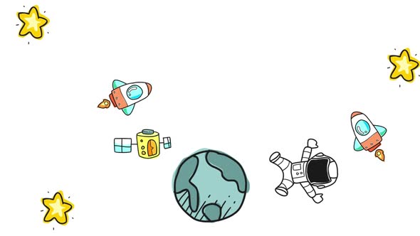 Cartoon Astronaut, Earth, Rocket And Space 2