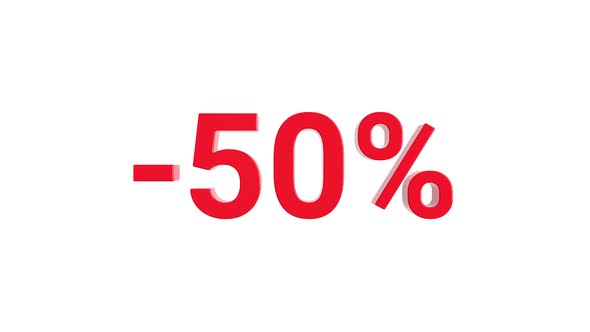 50 Percent Off Discount Text Motion Graphic Element Minimalistic Animation Red on White Background alt