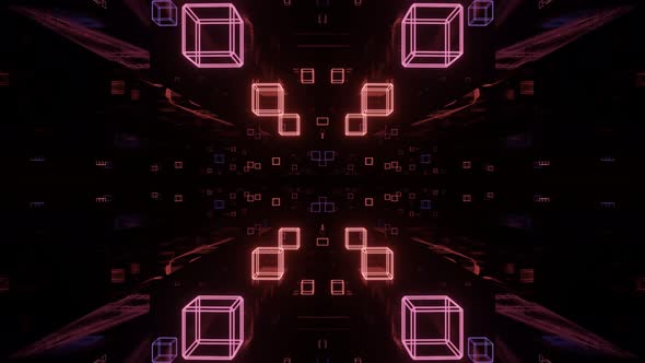 Fly Through Symmetrical Tunnel with Neon Glow 3d Objects Sci Fi Glow Pattern alt