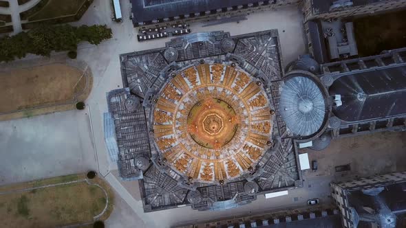 Top down view on glittering golden roof of Dome des Invalides (St Louis des Invalides Cathedral) and alt
