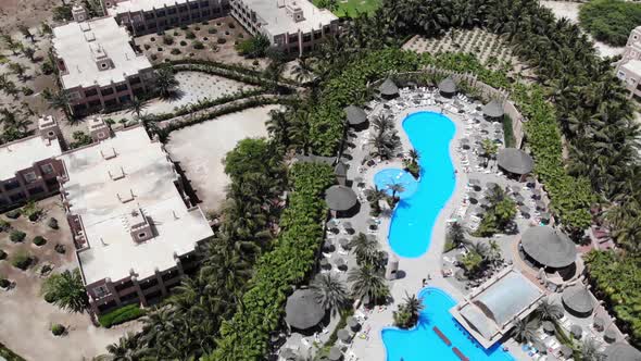 Aerial footage of the Hotel in Cape Verde showing the swimming pools