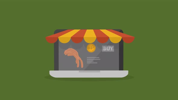 Online grocery shopping process. Full basket of groceries. Bitcoin Payment. 4k alt