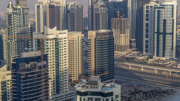 Amazing Colorful Dubai Marina Skyline During Sunset Timelapse alt