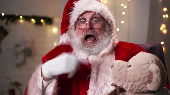 Funny Santa Claus Sitting in His Rocker Year Christmas Tree with Teddy Bear Christmas Spirit