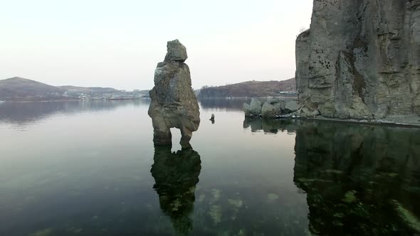 Drone View of the Sea, Rocky Coast a Cloudy Day. Departure From the Rocky Arch. alt