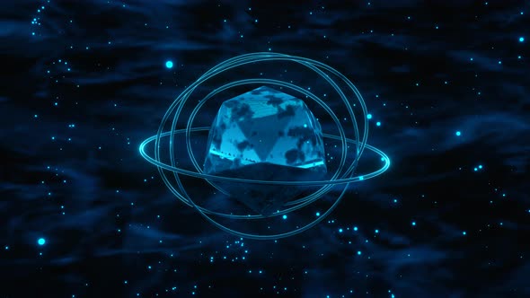 Nebula Background with Abstract Glowing Object and Rotation Orbits alt