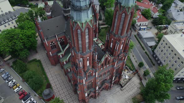 Down to Up Drone Aerial Video of the Catholic Church in Warsaw Poland