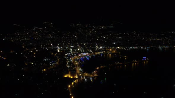 Night Drone View of Harbor and City alt