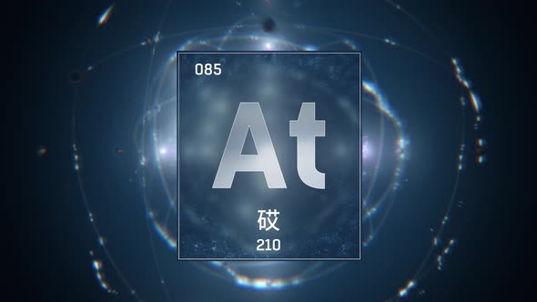 Astatine as Element 85 of the Periodic Table on Blue Background in Chinese Language