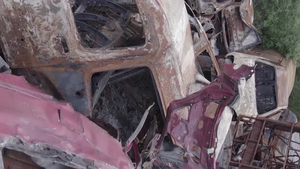 Vertical Video of Wardestroyed Cars in Ukraine alt