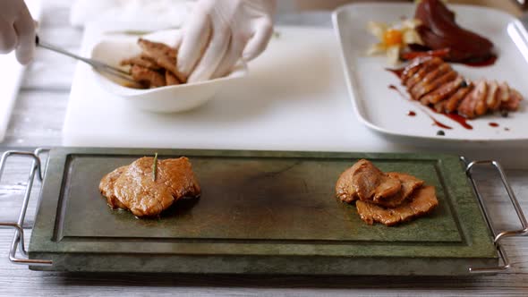 Hands Quickly Put Meat. alt