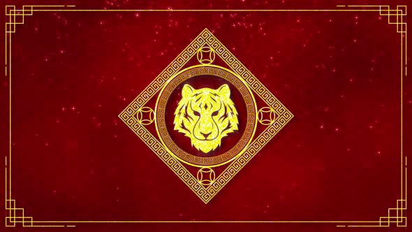 Golden tiger logo with chinese new year and year of the Tiger 2022 seamless loop video alt