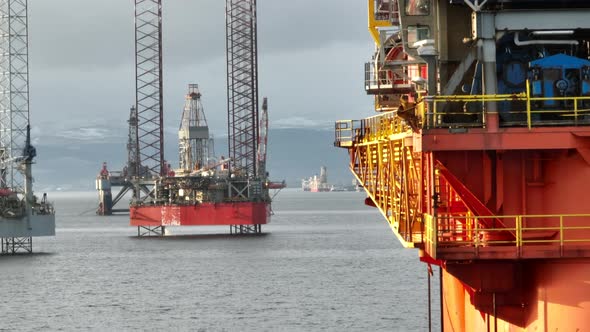 Close Up Aerial View of an Oil and Gas Drilling Rigs alt