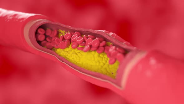 Red Blood Cells Flow Through the Vessel Affected By Cholesterol Plaque