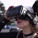 4k slow motion rebel young real beauty woman outdoor addicted to metaverse using 3D headset - VideoHive Item for Sale