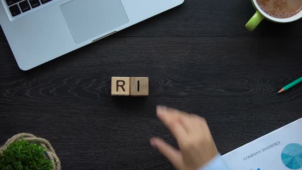 Risk, Business Woman Making Word of Cubes, Ability to Achieve Success in Career alt