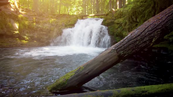 Aerial shot of the beautiful White Horse Falls in Oregon, USA. alt