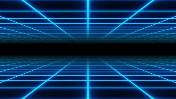 4K video animation lop. Seamless loop of an endless gird corridor with glowing blue lights alt