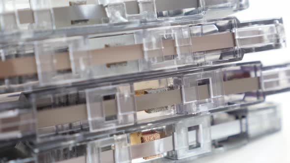 Panning on music archives of   compact  audio cassettes 4K 2160p 30fps UltraHD footage - Retro data  alt