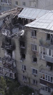 Vertical Video of a Makariv Ukraine a Building Destroyed By the War alt