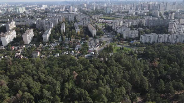 Aerial View of the Border of the Metropolis and the Forest. Kyiv, Ukraine alt