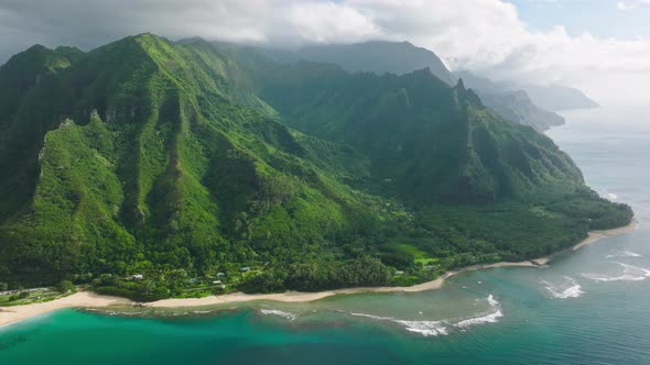 Cinematic Aerial View of Wild Nature the World Famous Napali Coastline Hawaii alt
