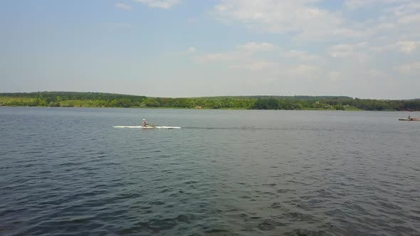 Children Training On Canoe. Group of children training kayaking in the river alt