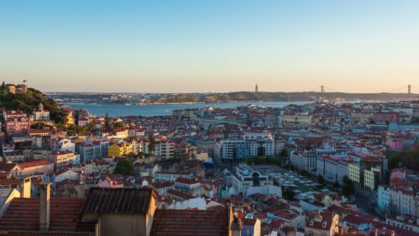 4K day to night timelapse of Lisbon rooftop from  Senhora do monte miradouro viewpoint in Portugal