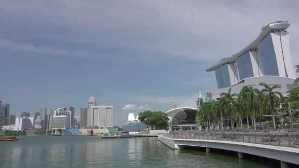 Pedestrian Area and Marina Bay in Singapore