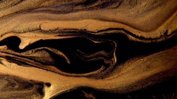 Abstract Gold Ink Painting on Black Background Mixture of Acrylic Paints Marble Abstract Fluid Art
