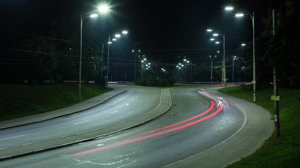 The Movement Of Cars On The City Road, Car Lights, Car Headlights, Time Lapse