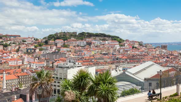 4K timelapse of Lisbon rooftop from Sao Pedro de Alcantara viewpoint - Miradouro in Portugal - UHD