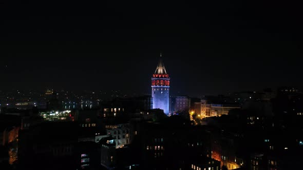 Golden Horn And Galata Tower Aerial View At Night