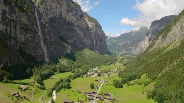 This is some drone footage of lauterbrunnen in switzerland. You can see two of the many waterfalls. alt