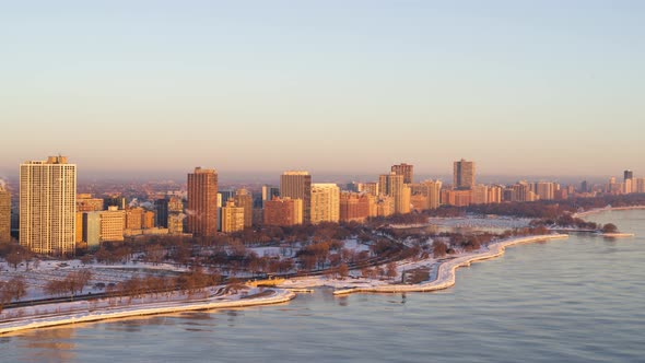 Aerial View of Diversy Harbor in Winter - Chicago alt