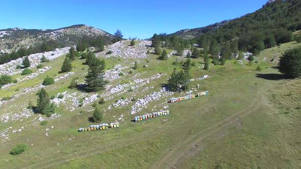 Aerial view of bee hives on Dinara mountain alt
