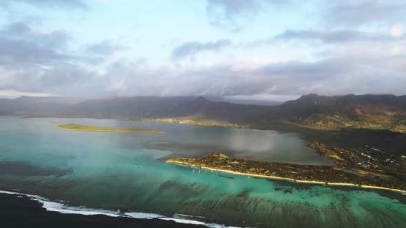 Top View of the Le MORNE Peninsula on the Island of Mauritius at Sunset