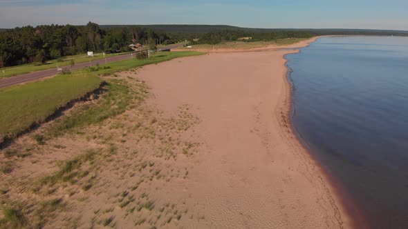   Lake Superior  Beach Along Highway. Aerial View.