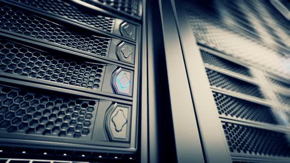 Endless working data servers animation. Blue shining LED lights. Loopable. HD alt