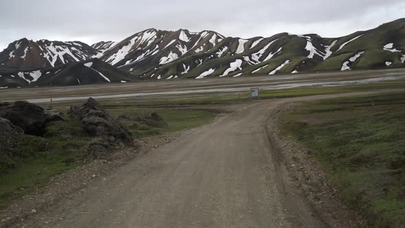 Offroad Car Vehicle Drive on Dirt Road to Landmanalaugar on Highlands Iceland alt