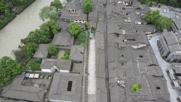 Aerial View of Dujiangyan City, Sichuan China alt