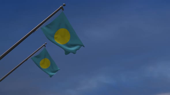 Palau Flags In The Blue Sky - 4K