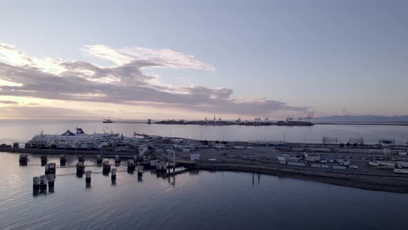 Aerial view of major transportation facility Tsawwassen Ferry Terminal and BC Ferries system alt