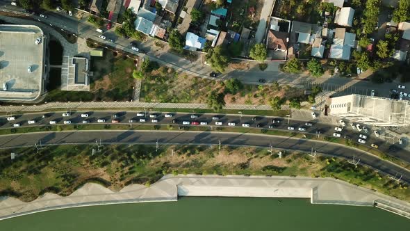 Aerial View of Road Traffic with Cars on the City Road alt