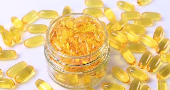 Omega Fish Oil Dietary Supplement in Jar 