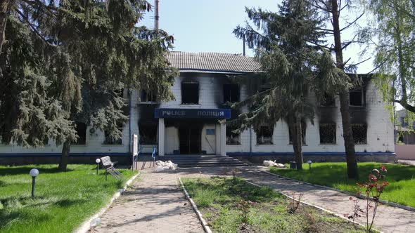 War in Ukraine  Burned Police Station in Borodyanka alt